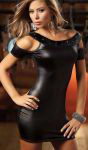 Sexy Schwarzes Wet-Look Kleid mit Strass-Steinen