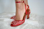 Damen Kreuzbandsandalette in Glitter Rot