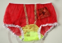 Sissy Nylonh�schen Rot mit Weisser Spitze 3XL