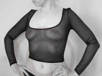 Sexy transparency nylon long arm shirt black