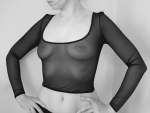 Sexy Transparentes Nylon Langarmshirt Schwarz